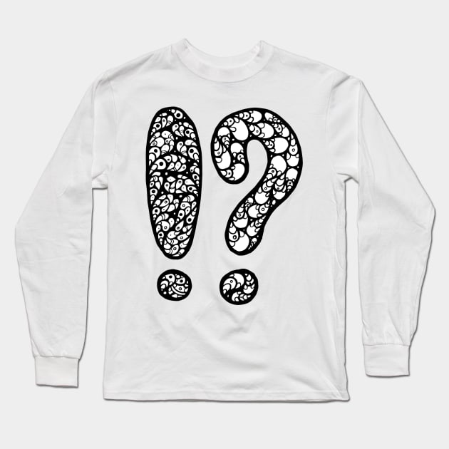 Exclamation and Question Mark Doodle Art Long Sleeve T-Shirt by VANDERVISUALS